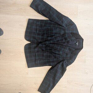 PETITE Plaid and Velour Blazer - Blue and Greem